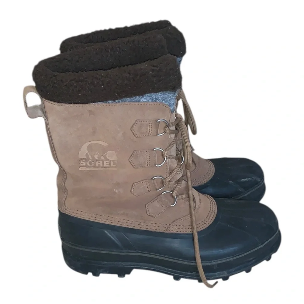 Sorel Ice Pack Brown and Black Leather Rubber Insulated Lace-Up Winter Boots